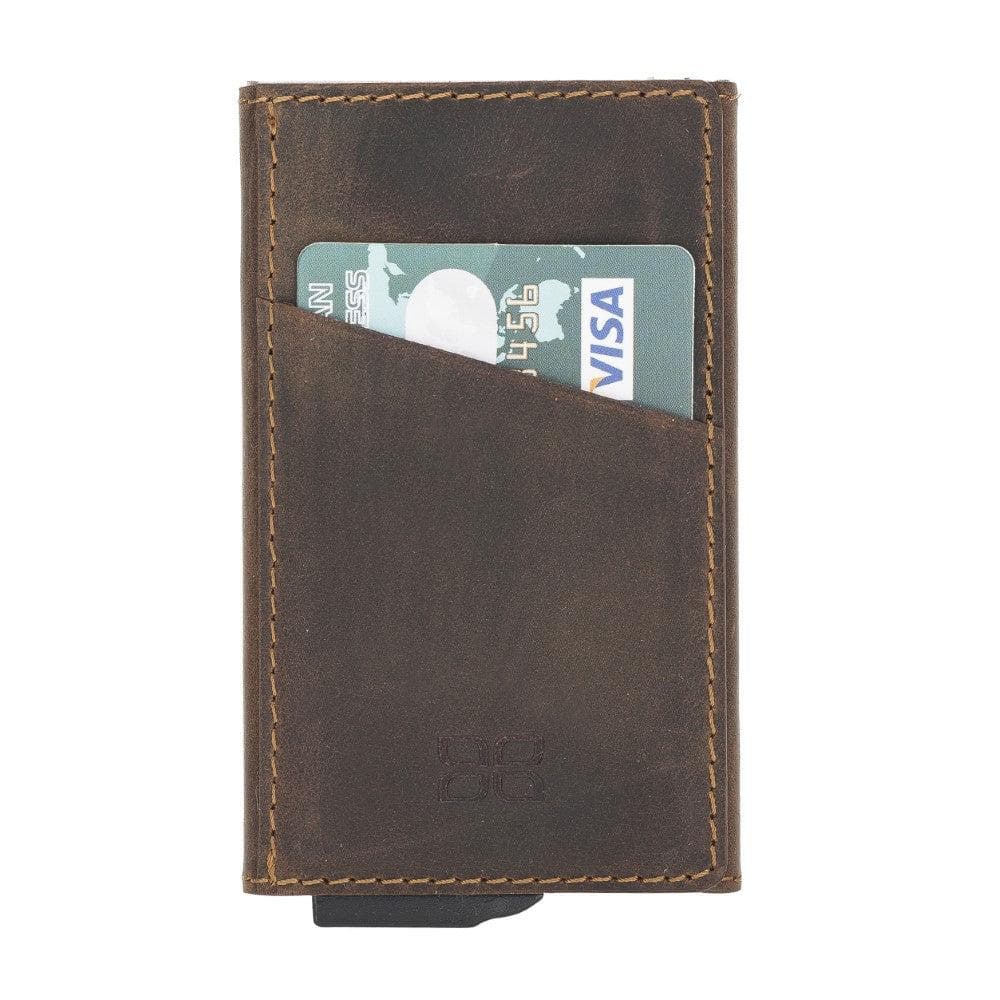 Bayelon Torres Leather Mechanical Card Holder with RFID Protection Saddle Brown