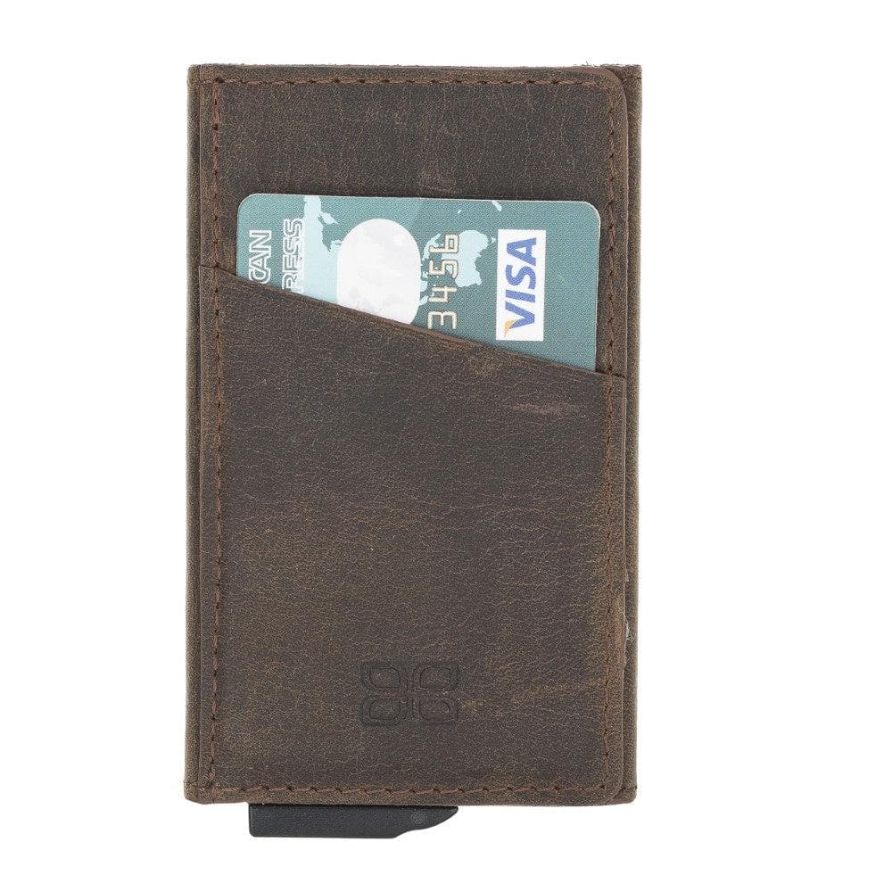 Bayelon Torres Leather Mechanical Card Holder with RFID Protection Coffee