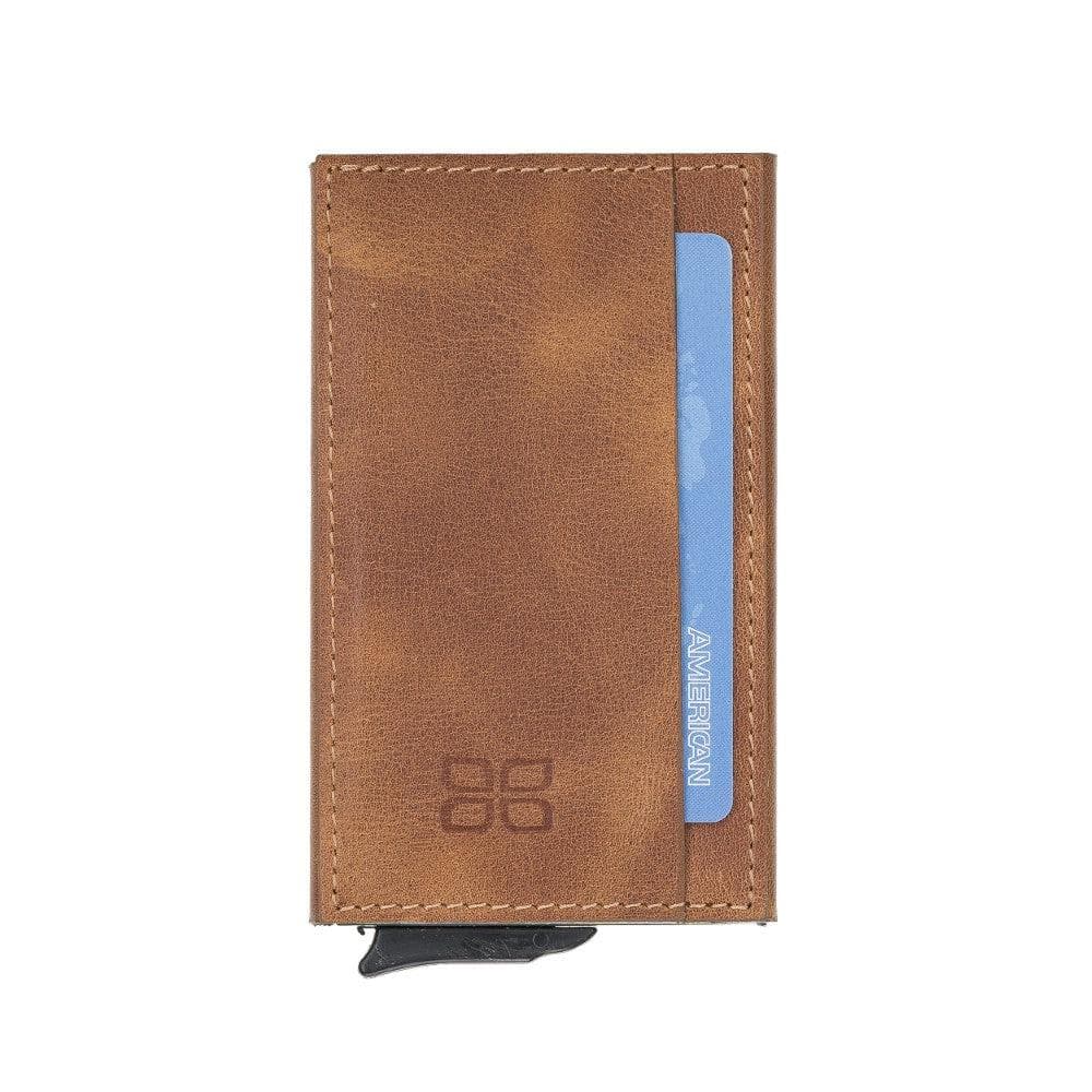 Bayelon Torres Leather Mechanical Card Holder with RFID Protection Golden Tand
