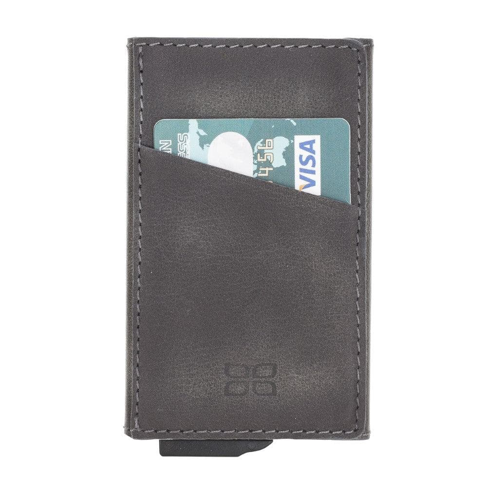 Bayelon Torres Leather Mechanical Card Holder with RFID Protection Sandy Gray