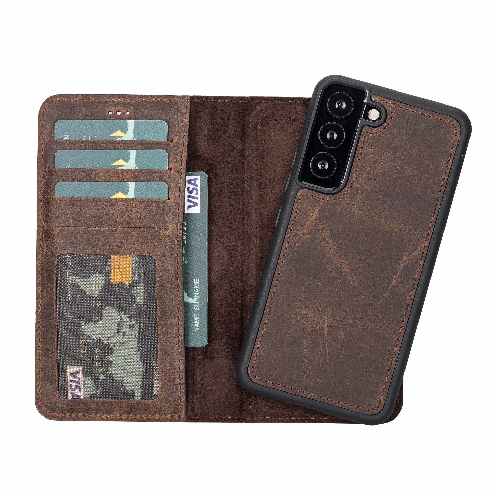 Bayelon Samsung Galaxy S22 Series Detachable Leather Wallet Case Samsung Galaxy S22 Dark Brown