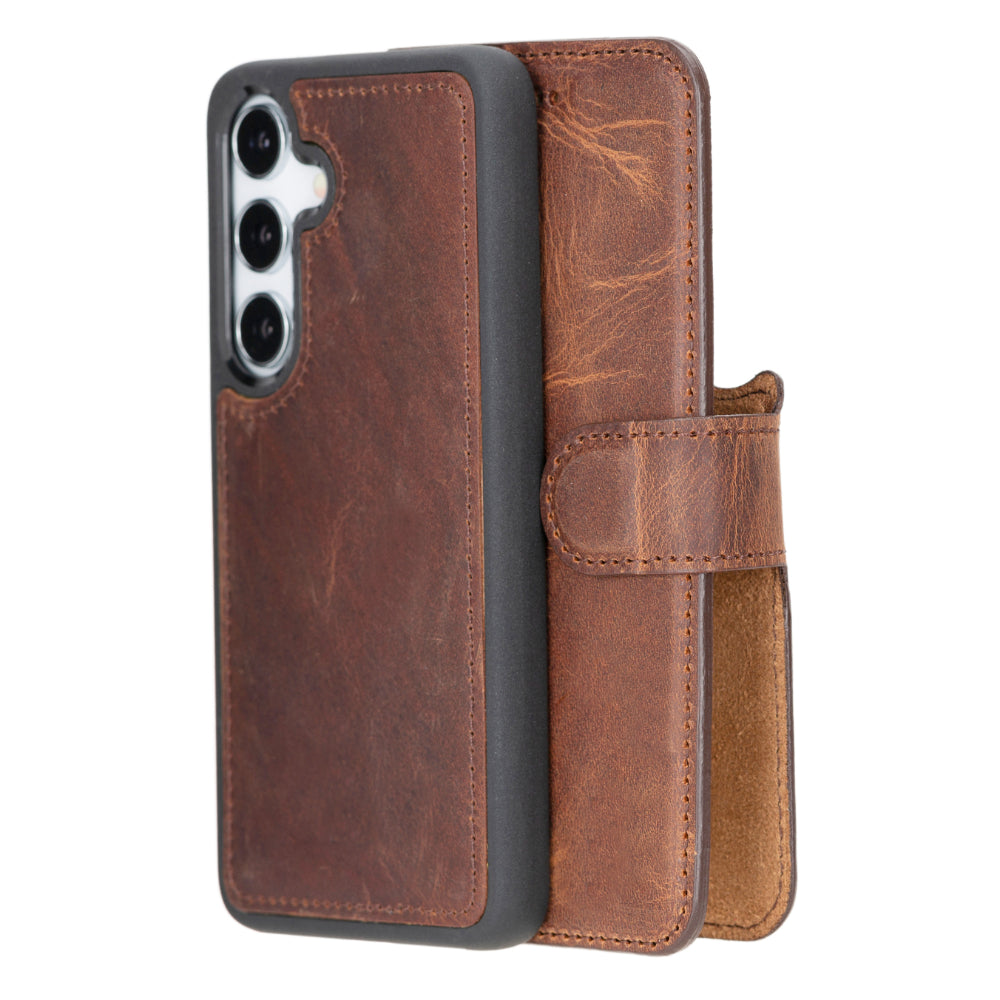 Bayelon Magic Samsung Galaxy S25 Detachable Leather Wallet Case Saddle Brown