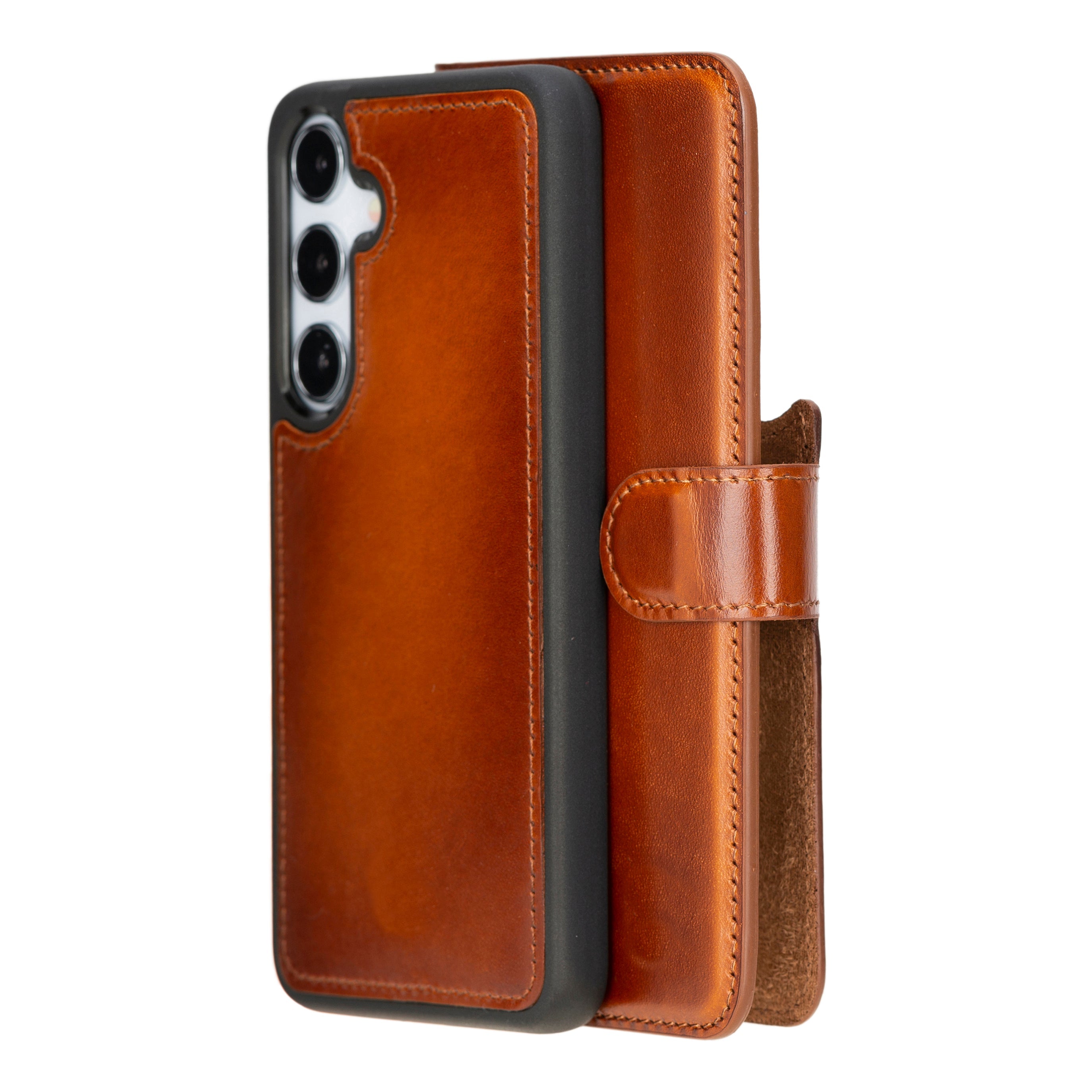 Bayelon Magic Samsung Galaxy S24 Detachable Leather Wallet Case Tan