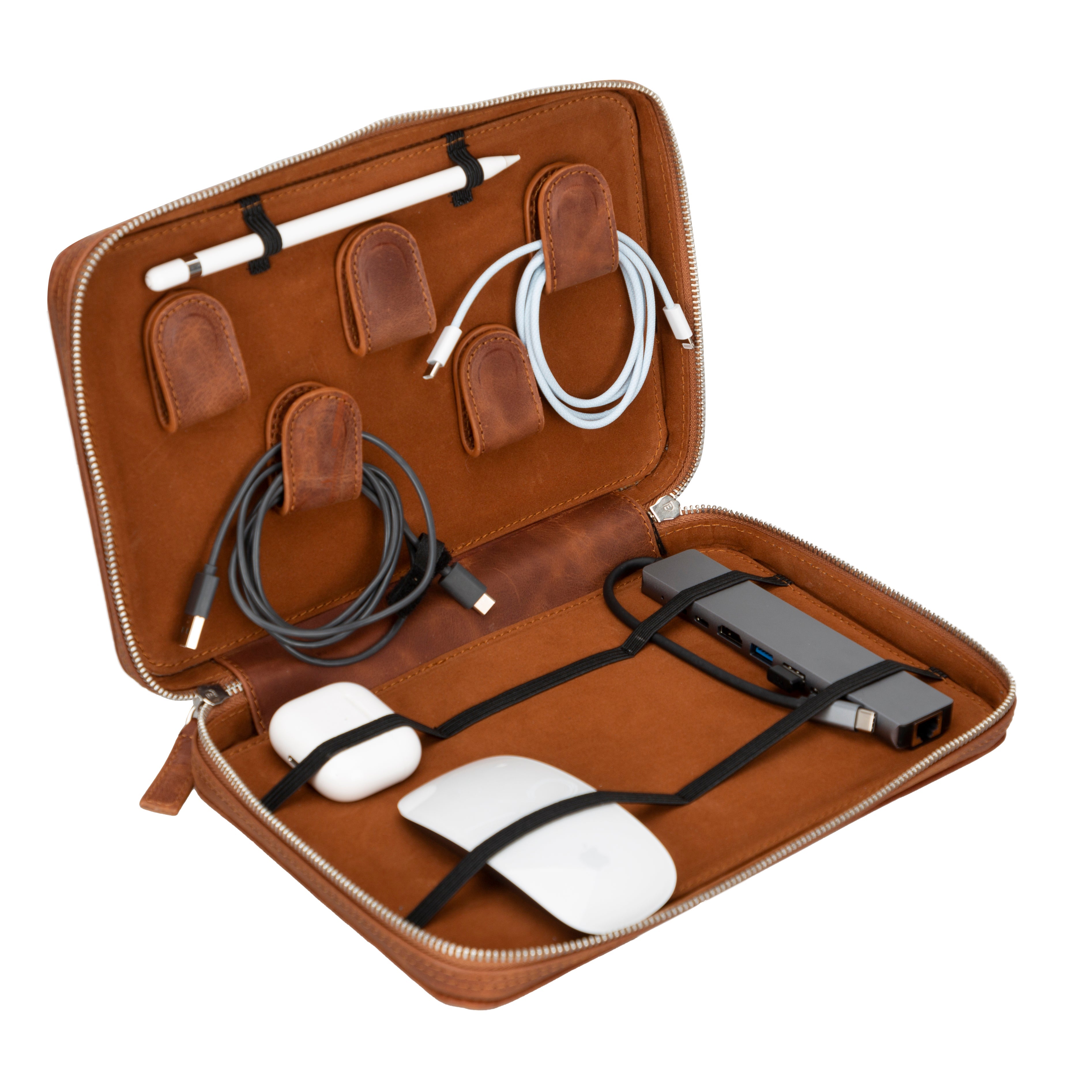 Bayelon Orbex Genuine Leather Travel Cable Organizer Brown