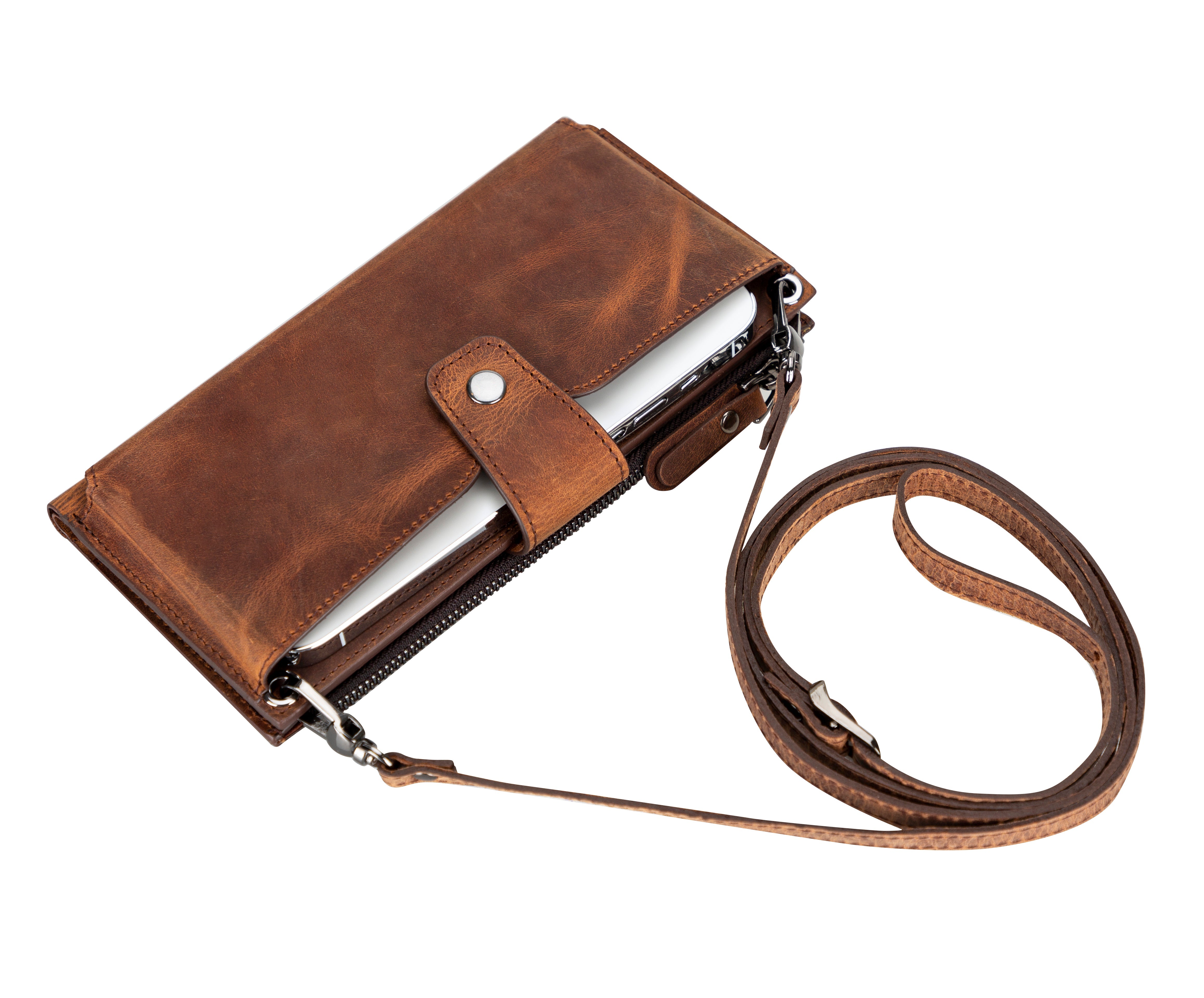 Bayelon Lozan Strap Leather Wallet for Modern Women Saddle Brown