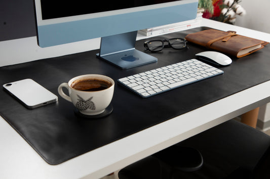 UnBranded Natty Leather Natural Desk Mat (96 cm x 28 cm) Black