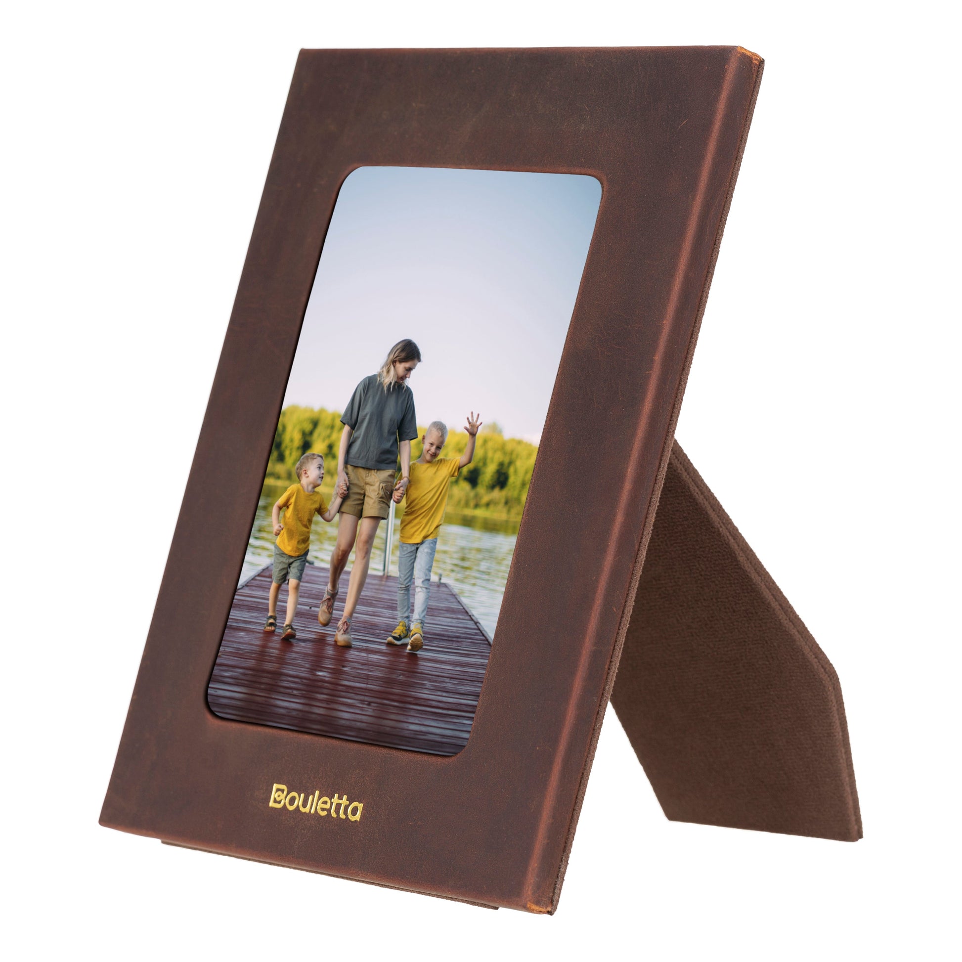 Bouletta Glowix Handcrafted Leather Photo Frame Saddle Brown