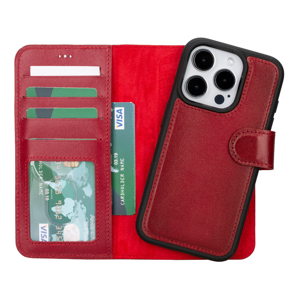 UnBranded Magic iPhone 16 Pro Max Leather Detachable Wallet Case Red