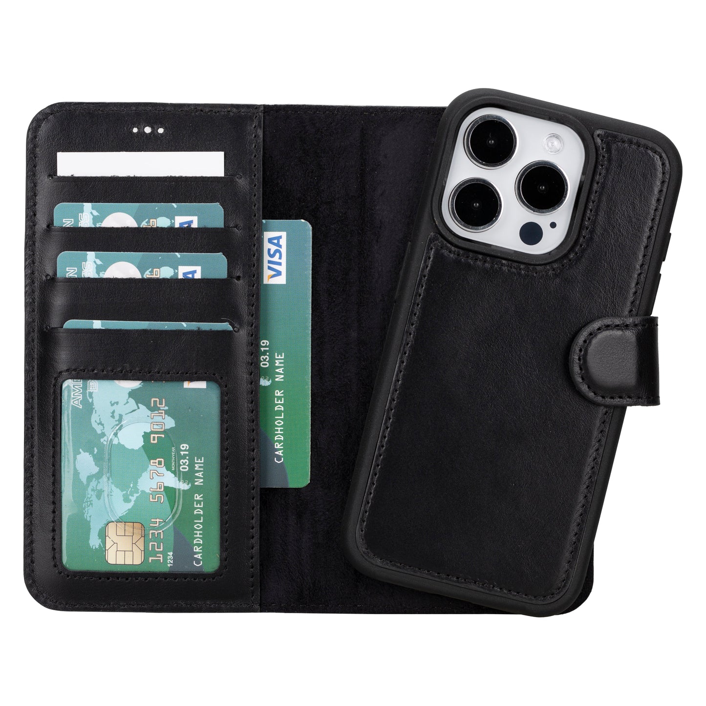 Bouletta Magic Leather Detachable Wallet Case for iPhone 16 Pro Max Black