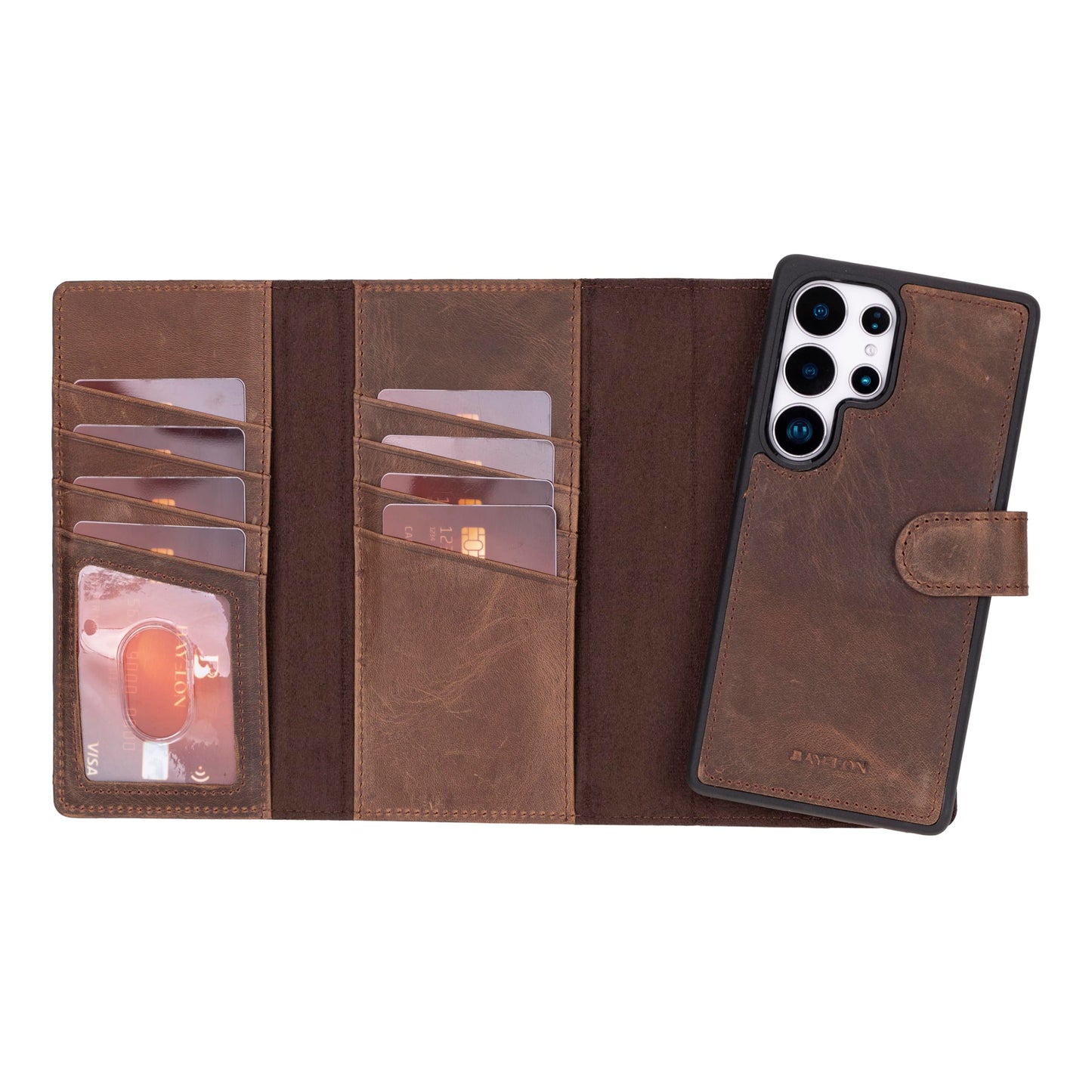 Bayelon Bayelon Tri-Fold Leather Wallet Case for Galaxy S25 Ultra - RFID Dark Brown