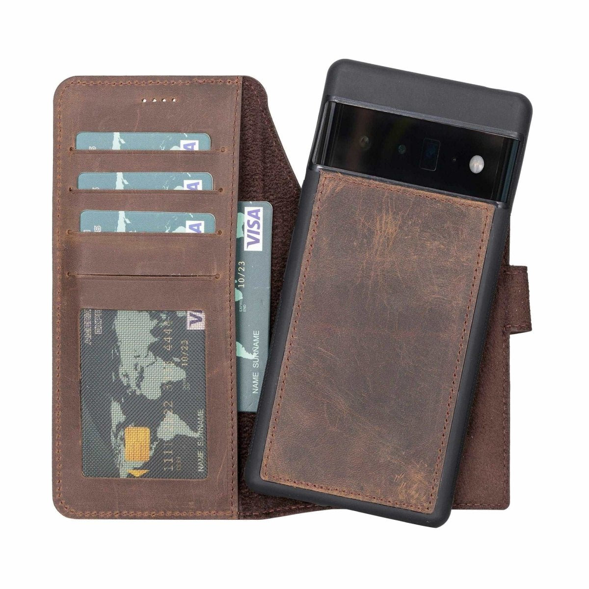 Bayelon Google Pixel 6 Pro Detachable Leather Wallet Case Dark Brown