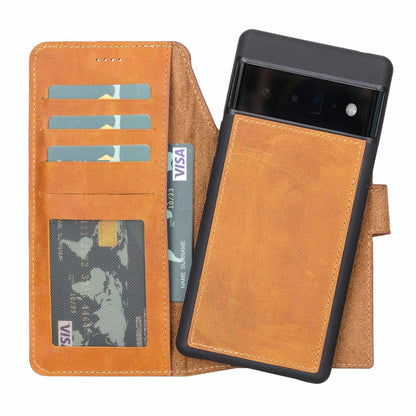 Bayelon Google Pixel 6 Pro Detachable Leather Wallet Case Antique Camel