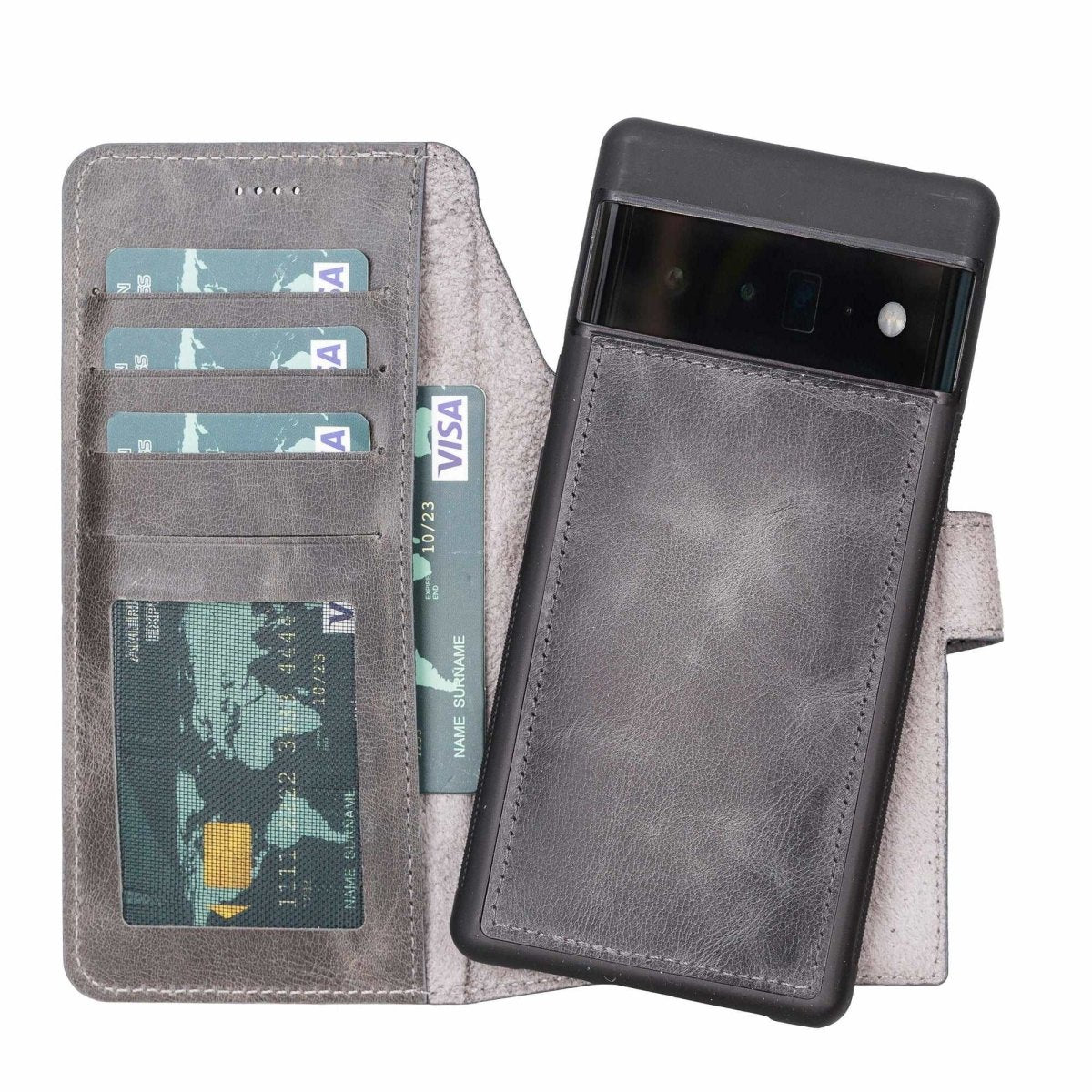 Bayelon Google Pixel 6 Pro Detachable Leather Wallet Case Smoked Black