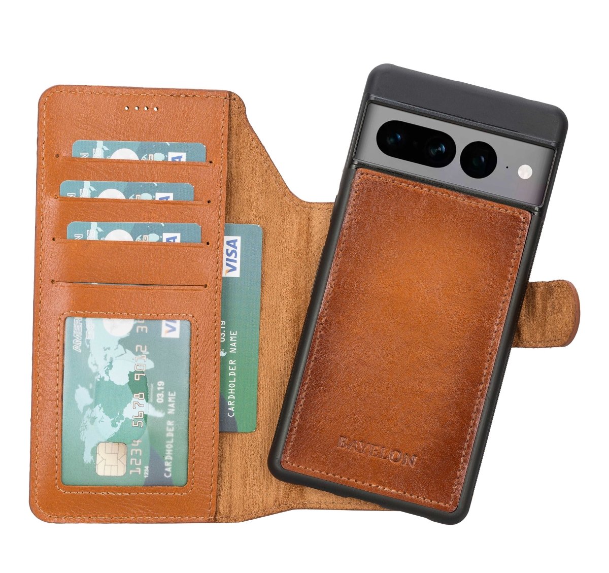 Bayelon Google Pixel 7 Pro Detachable Leather Wallet Case Rustic Tan