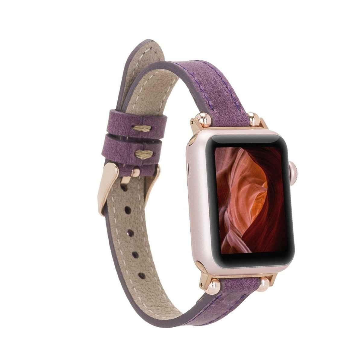 Bayelon Leather Apple Watch Band with a Rivet Purple