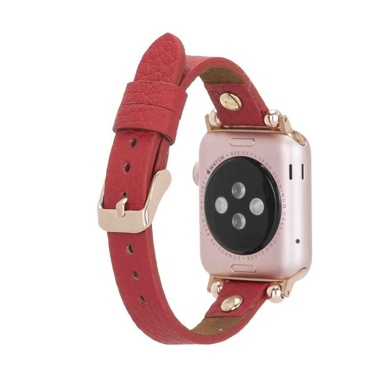 Bayelon Leather Apple Watch Band with a Rivet Red