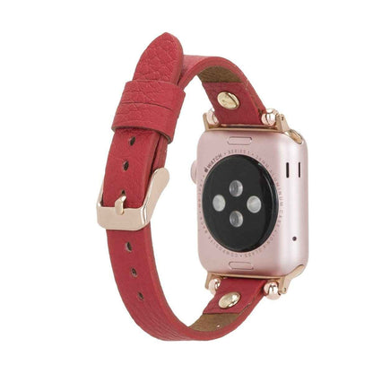 Bayelon Leather Apple Watch Band with a Rivet Red