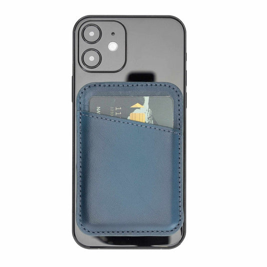 Bayelon Leather Magnetic Card Holder Compatible with iPhone 14, 13 and 12 Models Burnt Blue