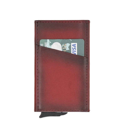 Bayelon Leather Mechanical Pop Up Card Holder With RFID Burnished Red