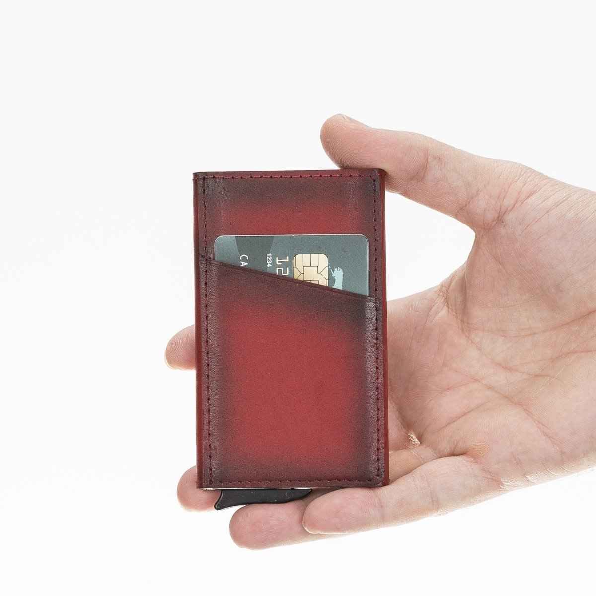 Bayelon Leather Mechanical Pop Up Card Holder With RFID