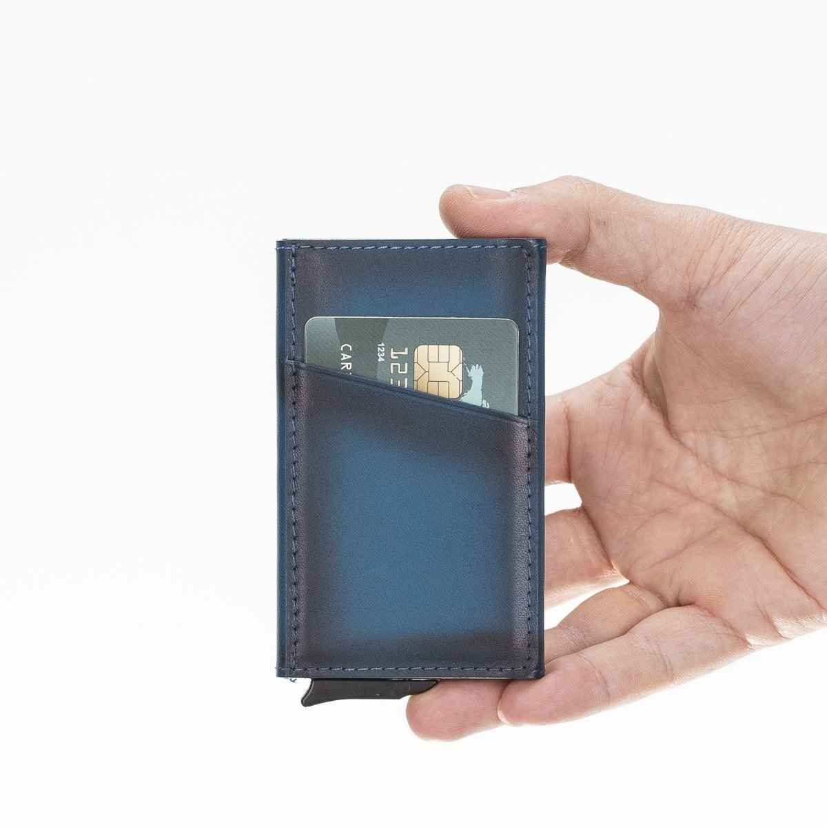 Bayelon Leather Mechanical Pop Up Card Holder With RFID