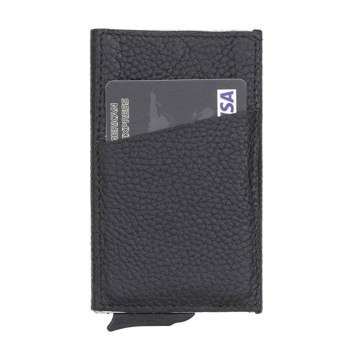 Bayelon Leather Mechanical Pop Up Card Holder With RFID Floater Black