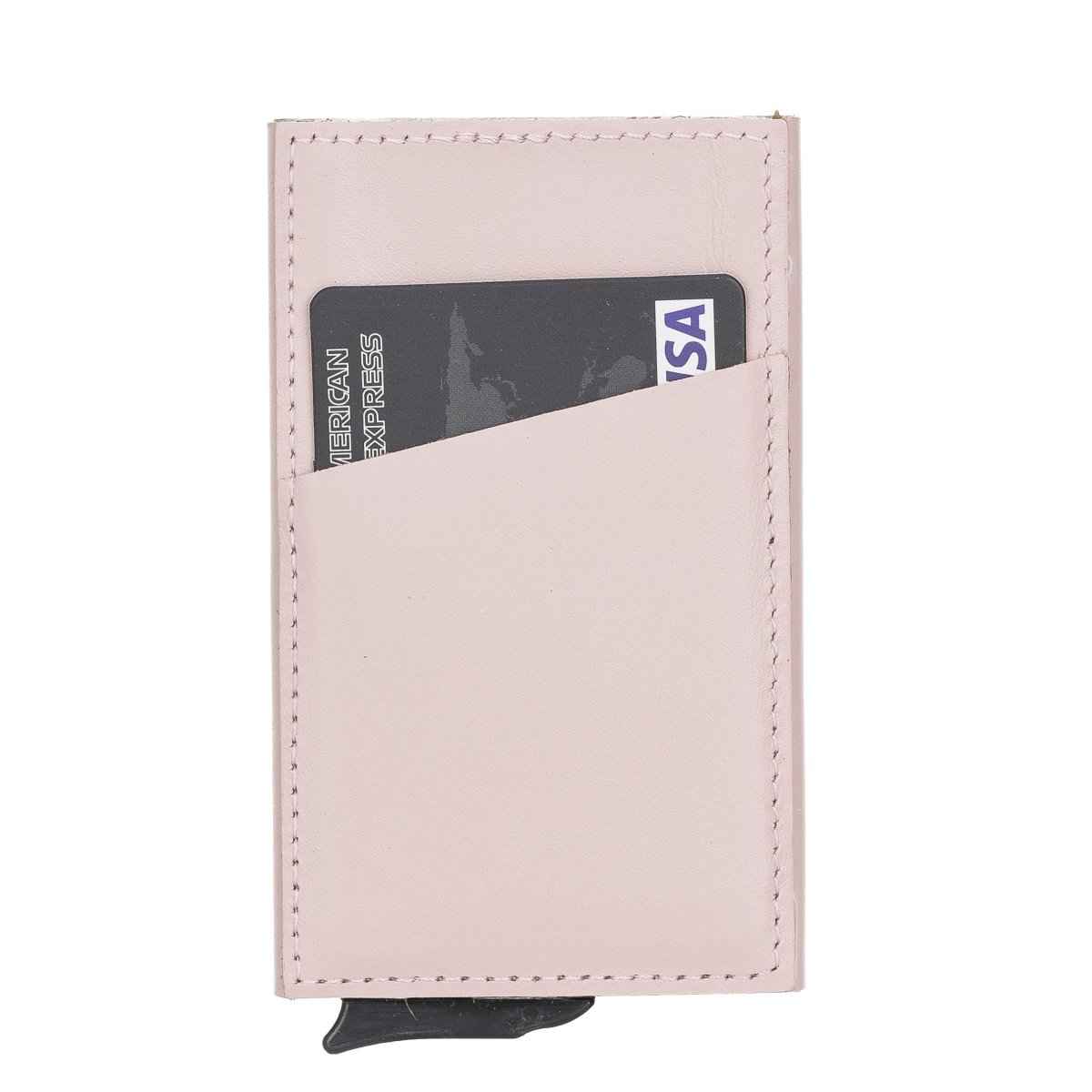 Bayelon Leather Mechanical Pop Up Card Holder With RFID Nude Pink