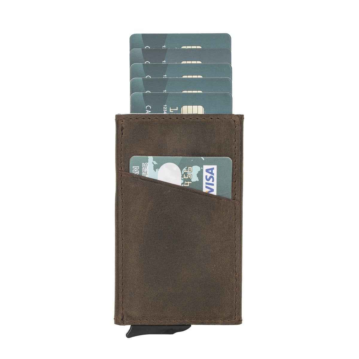 Bayelon Leather Mechanical Pop Up Card Holder With RFID