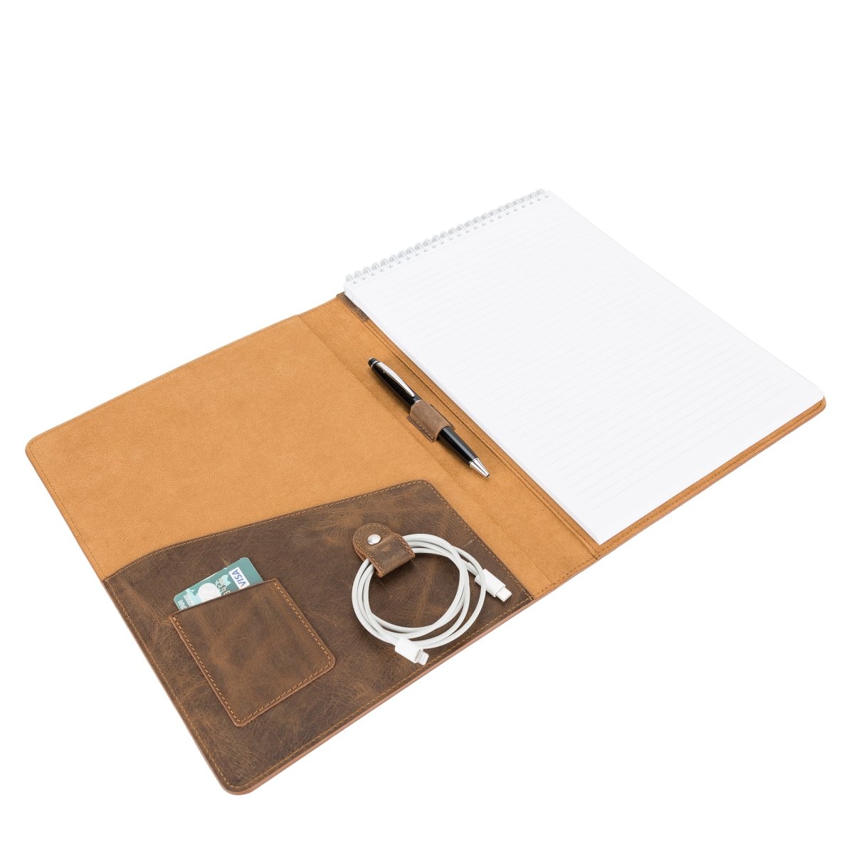 Bayelon Leather Padfolio Organizer with Pen Loop & Card Holder Dark Brown