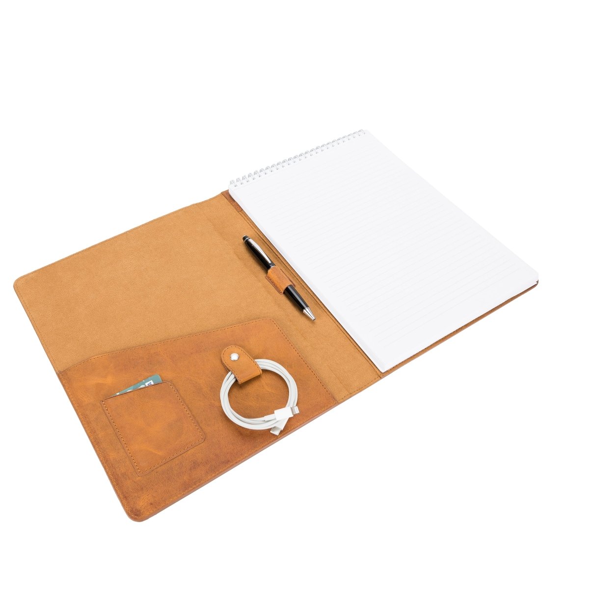 Bayelon Leather Padfolio Organizer with Pen Loop & Card Holder Camel