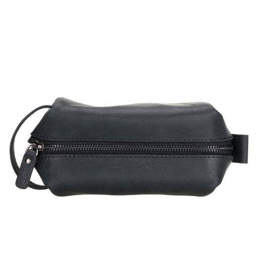 Bayelon Leather Traveler's Makeup and Toiletry Bag Medium Black
