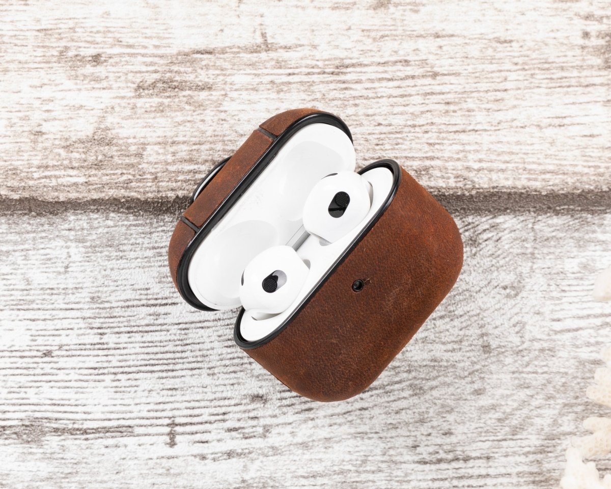 Bayelon Magnetic AirPods 3 Leather Case with Detachable Hook Brown