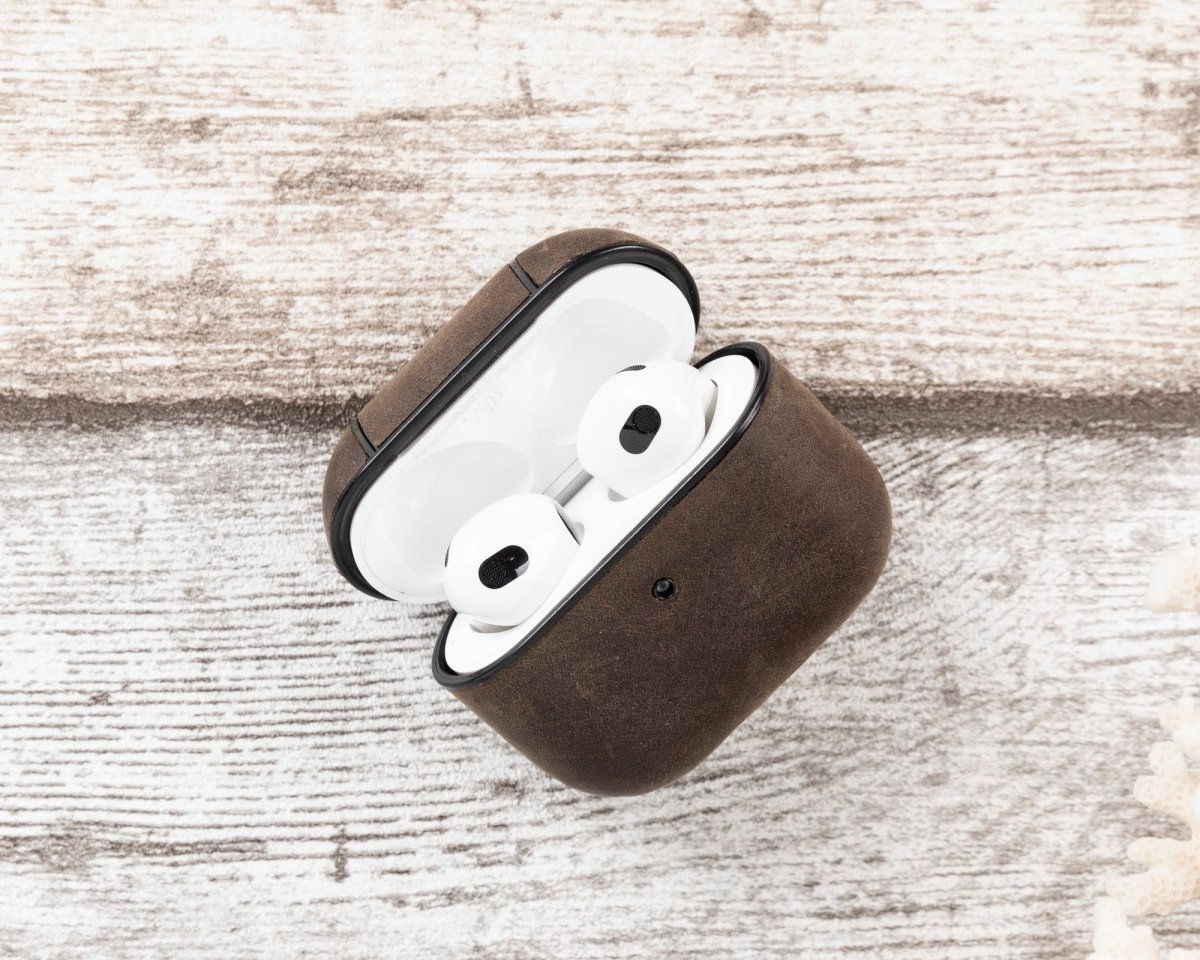 Bayelon Magnetic AirPods 3 Leather Case with Detachable Hook Dark Brown