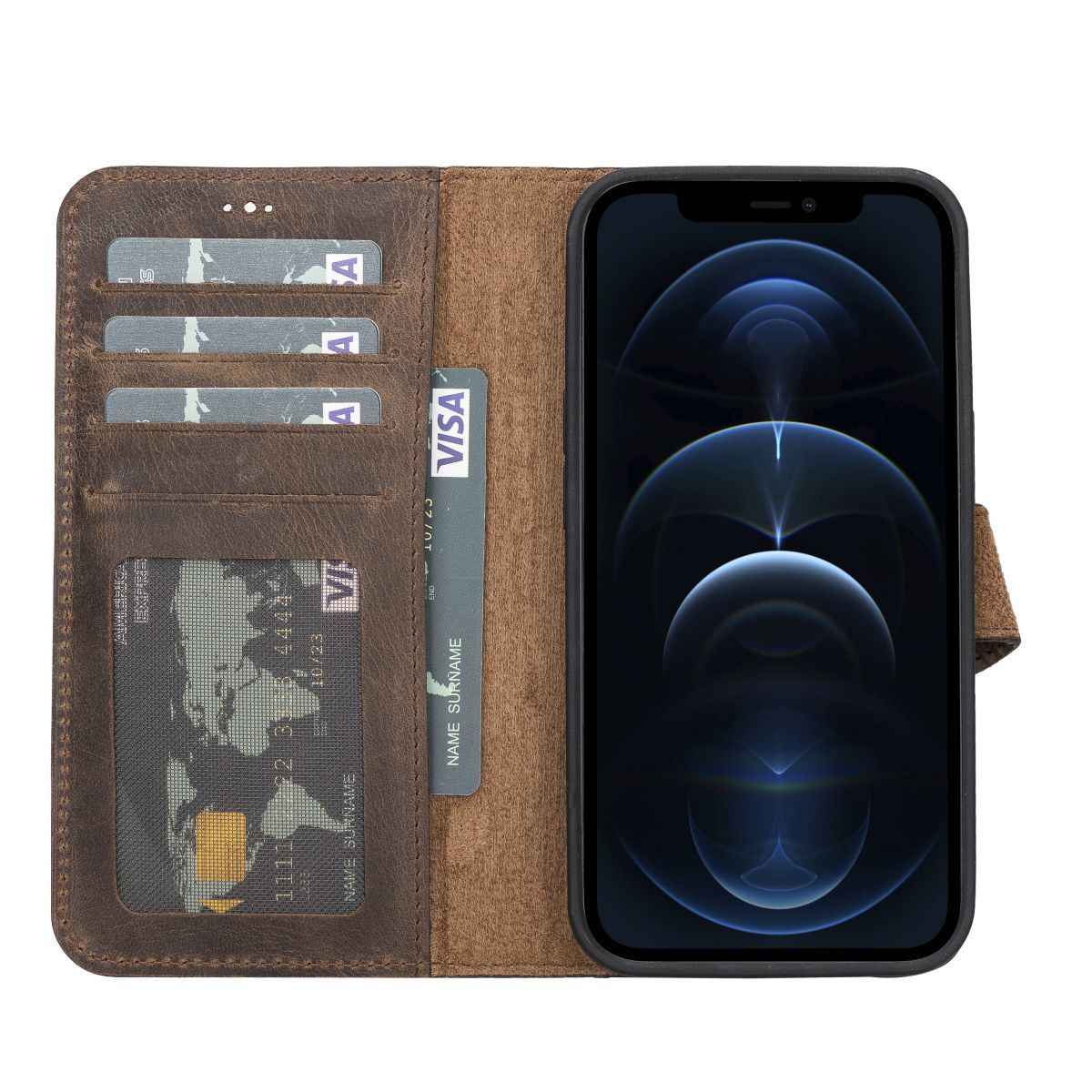 Bayelon Personalized iPhone 13 Leather Detachable Wallet Case with Kickstand