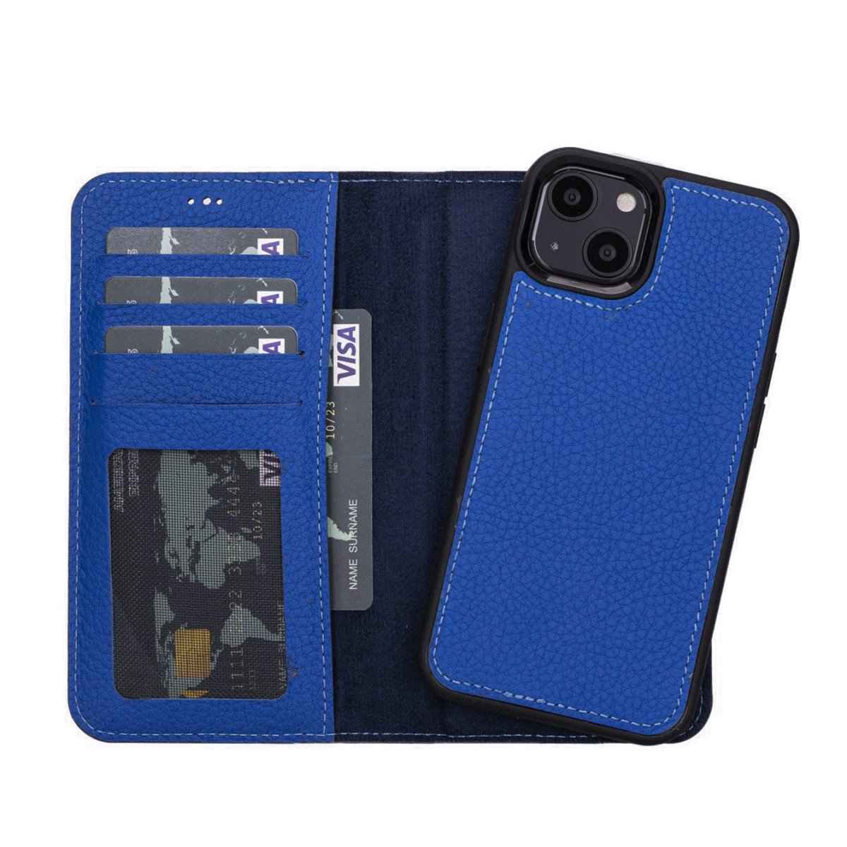 Bayelon Personalized iPhone 13 Leather Detachable Wallet Case with Kickstand Royal Blue