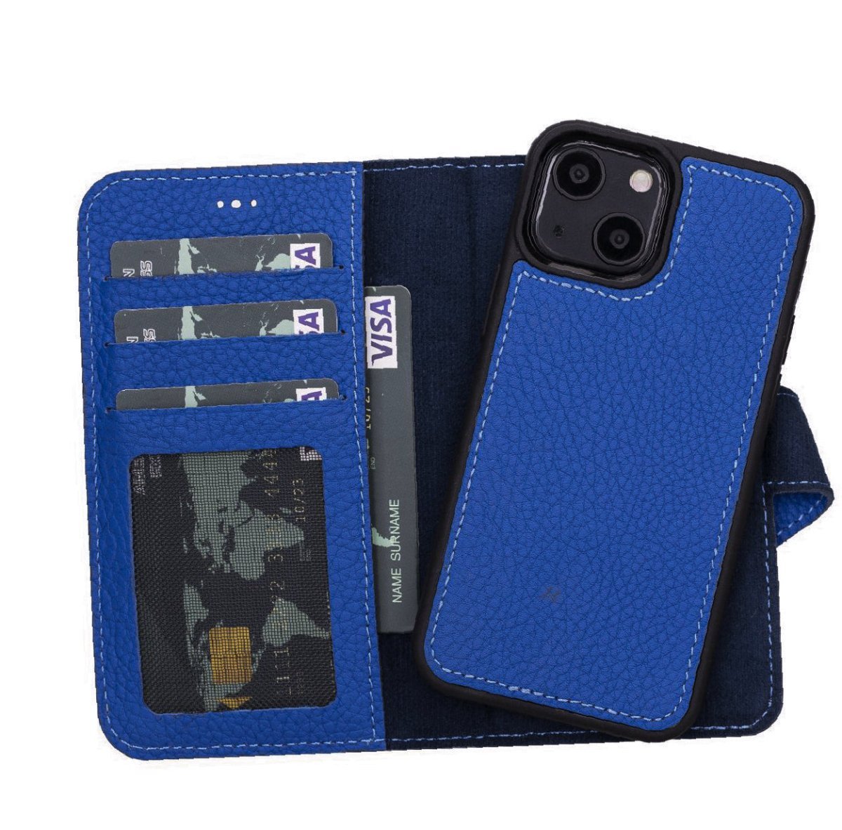 Bayelon Personalized iPhone 13 Mini Leather Detachable Wallet Case with Kickstand Royal Blue