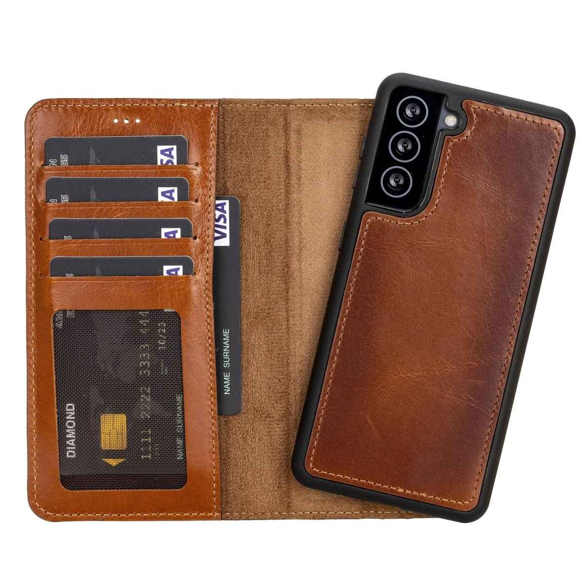 Bayelon Samsung Galaxy S21 Leather Detachable Wallet Case Rustic Tan