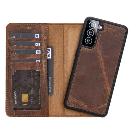 Bayelon Samsung Galaxy S21 Leather Detachable Wallet Case Antique Brown