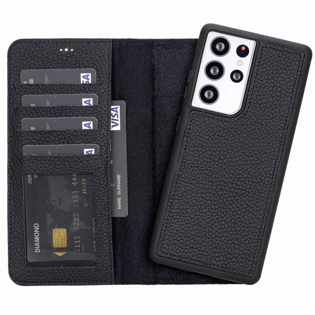 Bayelon Samsung Galaxy S21 Ultra Leather Detachable Wallet Case Floater Black