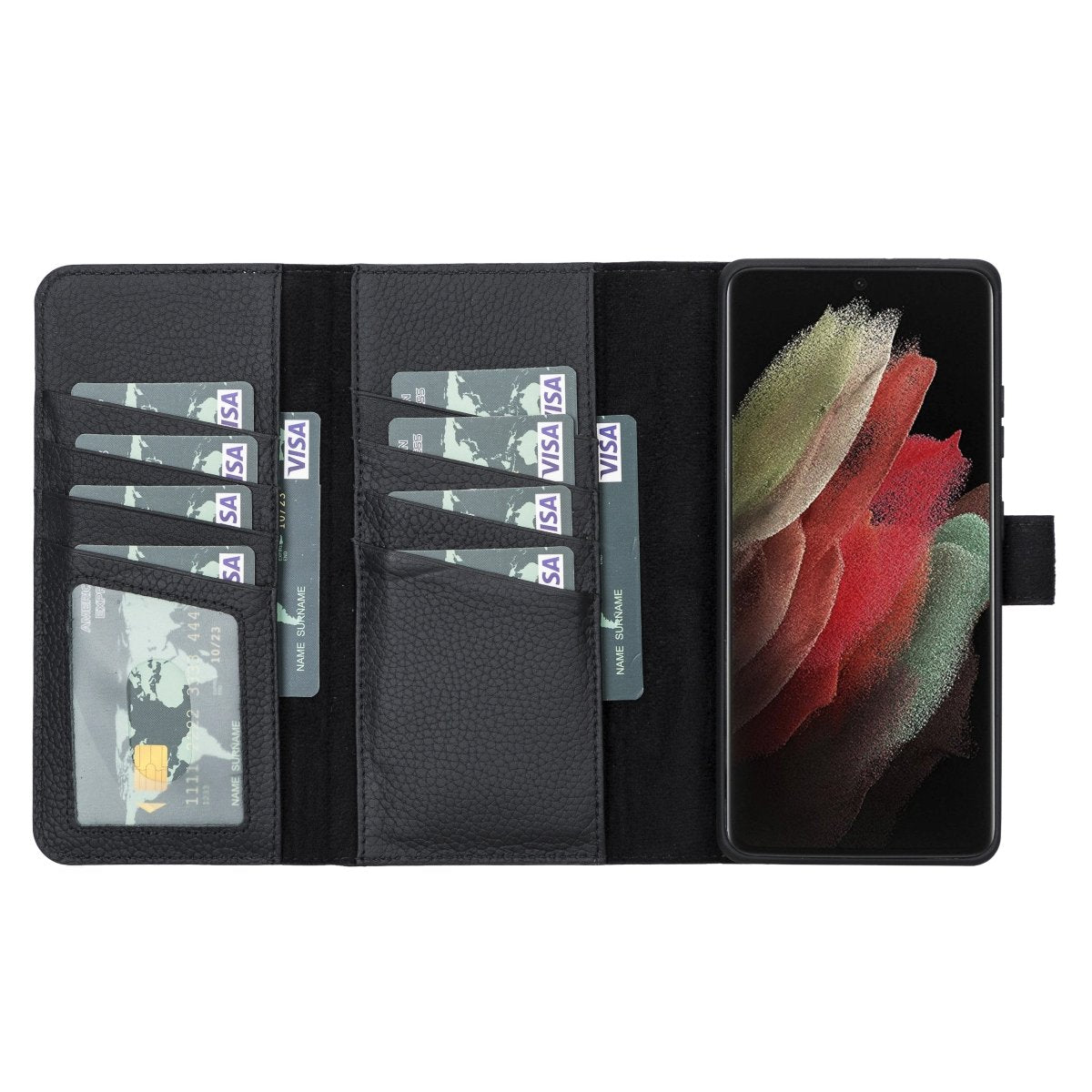 Bayelon Samsung Galaxy S21 Ultra Trifold Leather Wallet Case Floater Black
