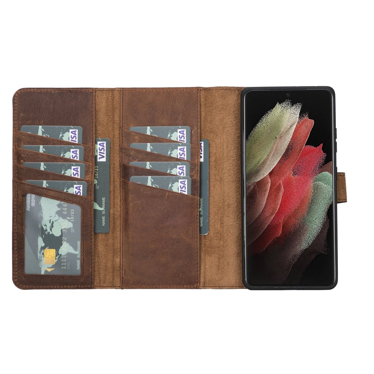 Bayelon Samsung Galaxy S21 Ultra Trifold Leather Wallet Case Antique Brown