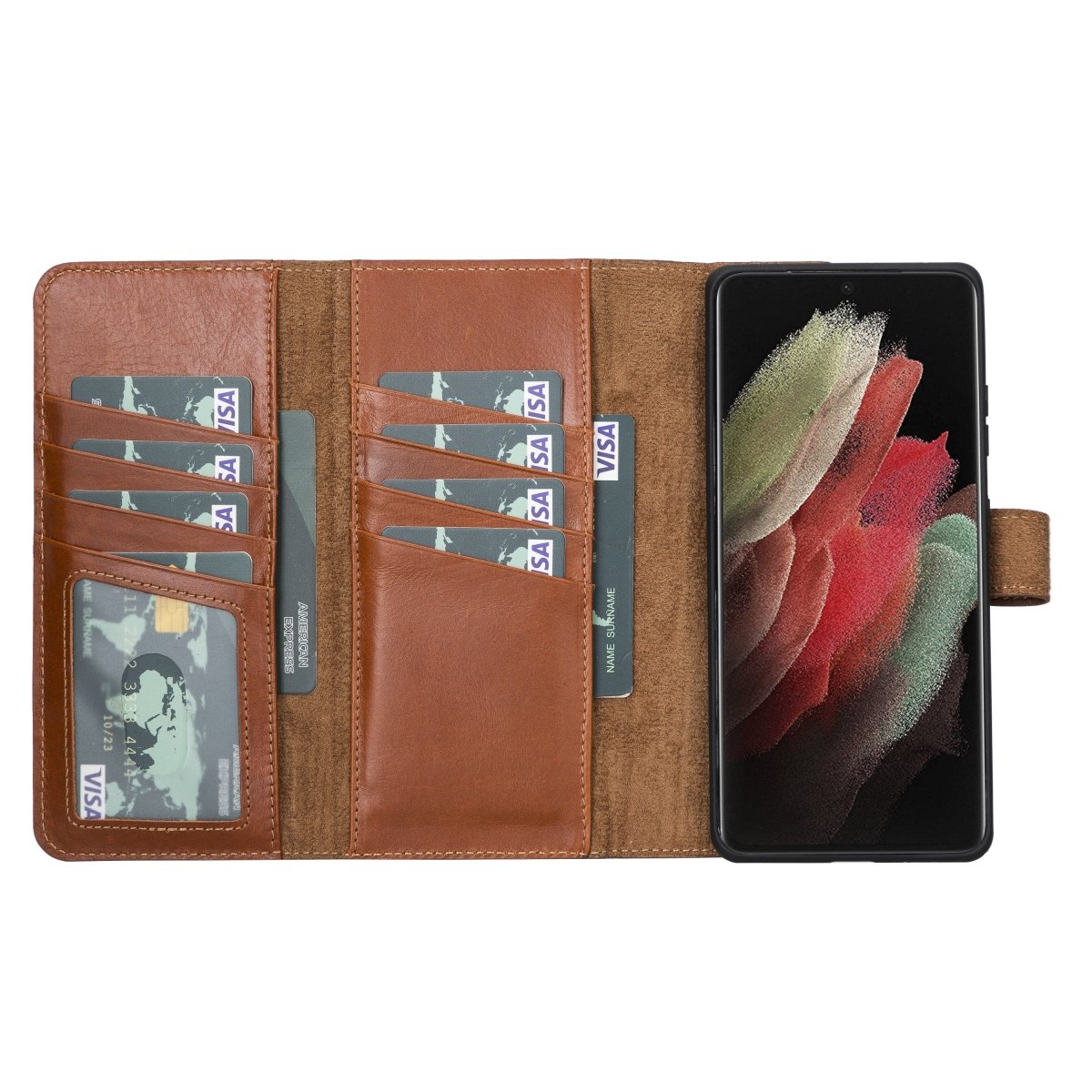 Bayelon Samsung Galaxy S21 Ultra Trifold Leather Wallet Case Rustic Tan