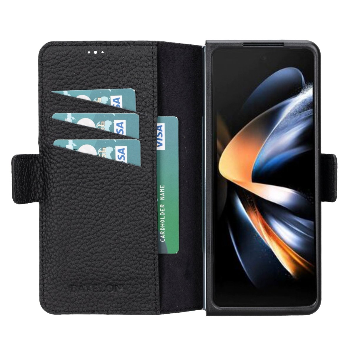 Bayelon Samsung Galaxy Z Fold 4 Leather Wallet Case Floater Black