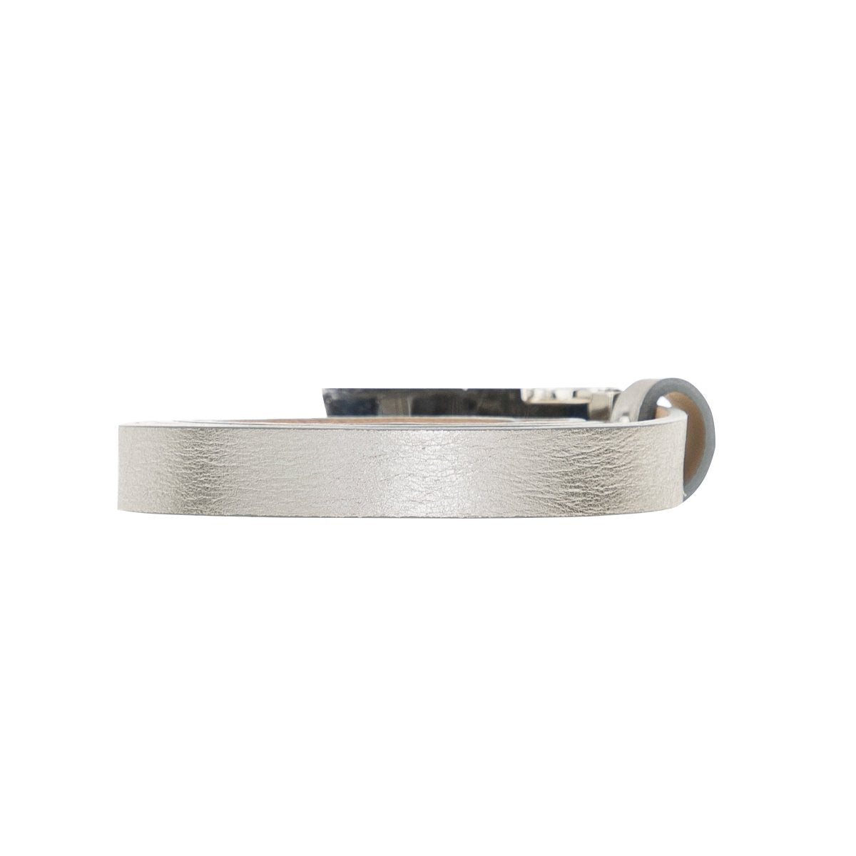 Bayelon Slim Leather Belt for Women / Shiny Silver