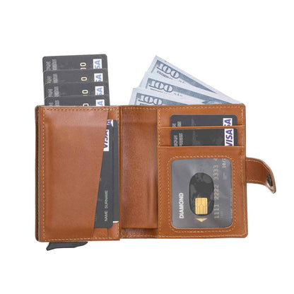 Bayelon Smart Leather Wallet - Mechanical Waller & Card Holder with RFID