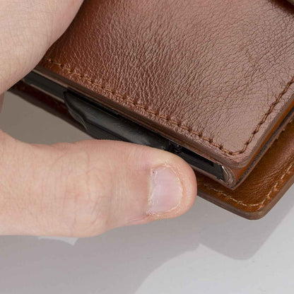 Bayelon Smart Leather Wallet - Mechanical Waller & Card Holder with RFID