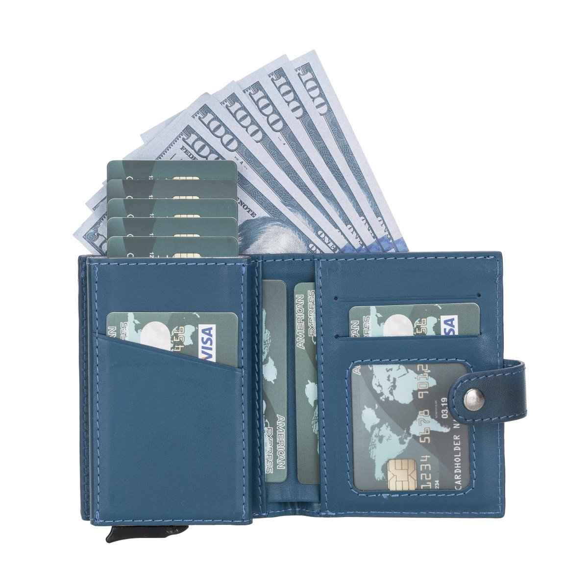 Bayelon Smart Leather Wallet - Mechanical Waller & Card Holder with RFID