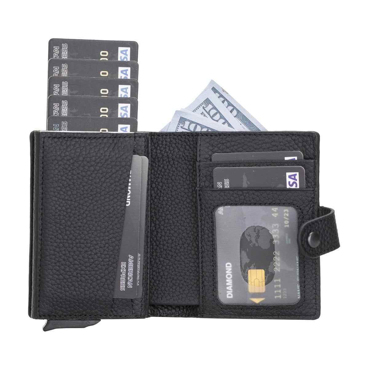 Bayelon Smart Leather Wallet - Mechanical Waller & Card Holder with RFID