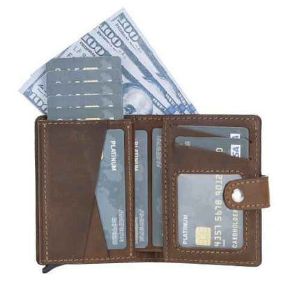 Bayelon Smart Leather Wallet - Mechanical Waller & Card Holder with RFID