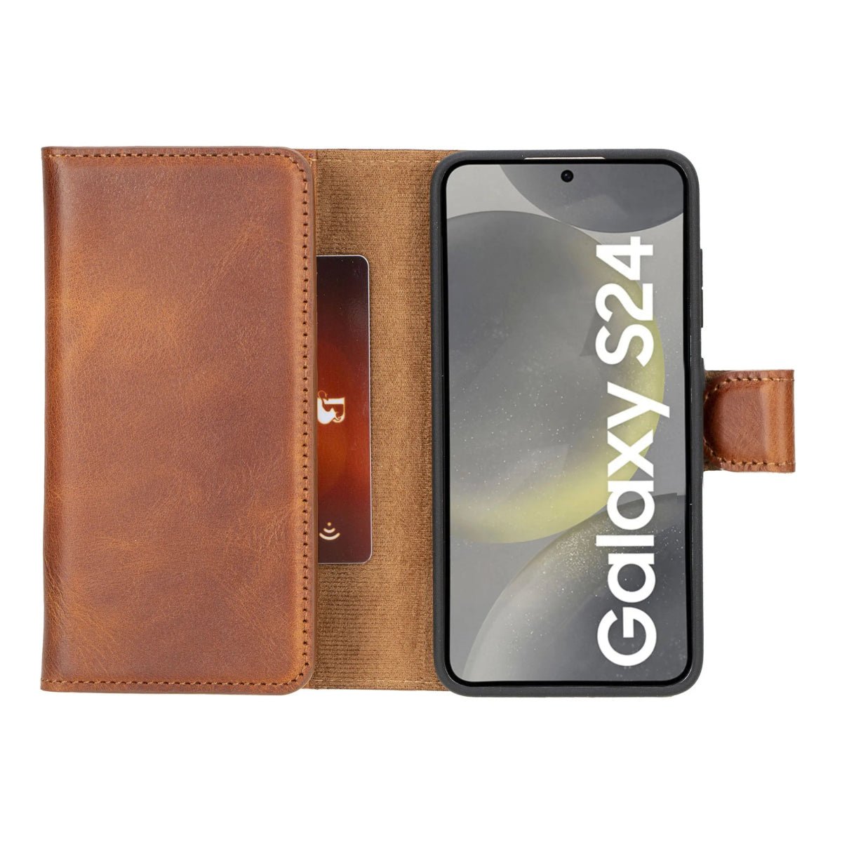 Bayelon Trifold Leather Wallet Case Samsung Galaxy S24 Vintage Brown